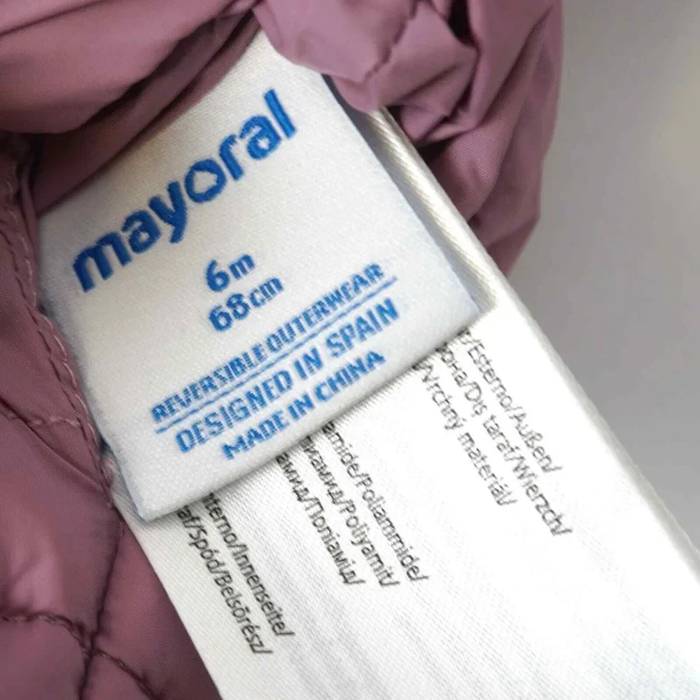 Mayoral Warm Insulated Hooded Puffer Jacket‎ Purple Metallic Silver Baby Sz 6m